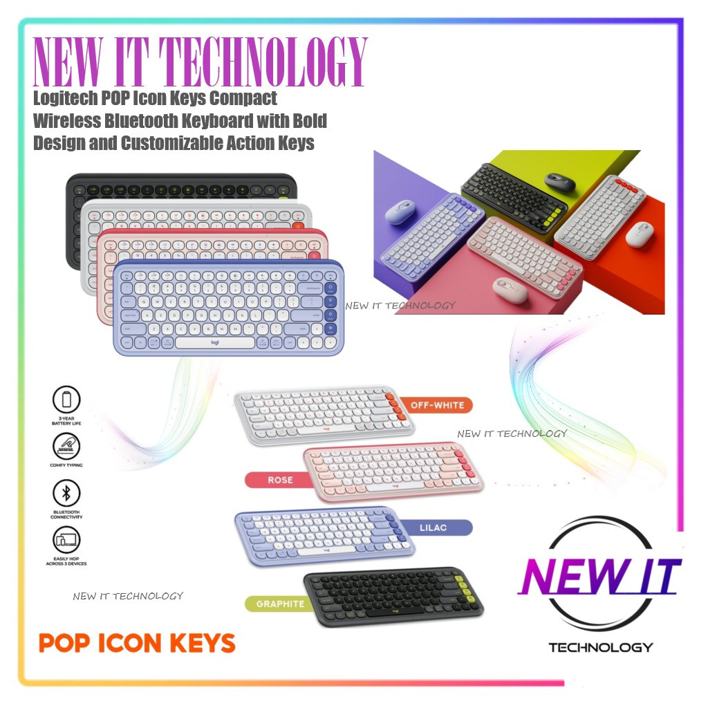 Logitech POP Icon Keys Compact Wireless Bluetooth Keyboard And Mouse ...