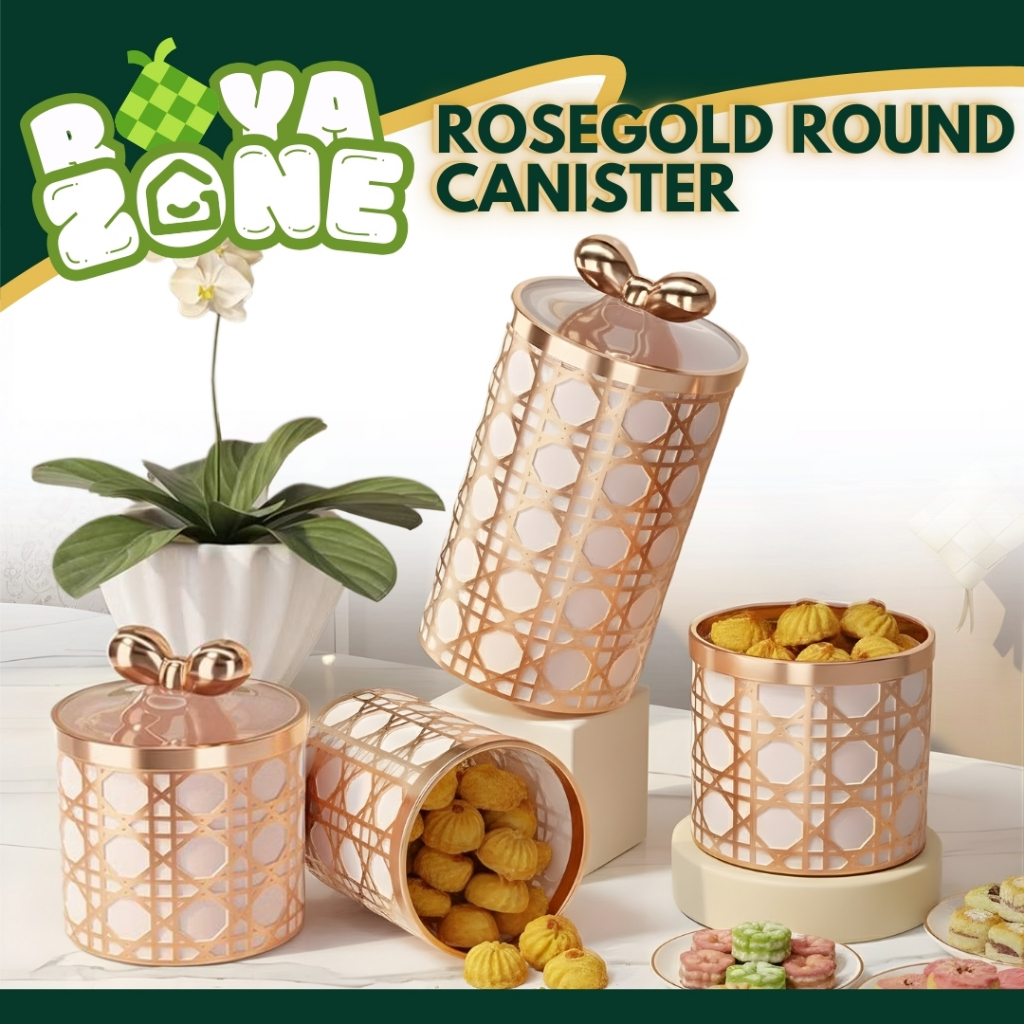 ROSEGOLD RATTAN ROUND CANISTER RAYA [3 SIZES] I BALANG KUIH RAYA MODEN ...