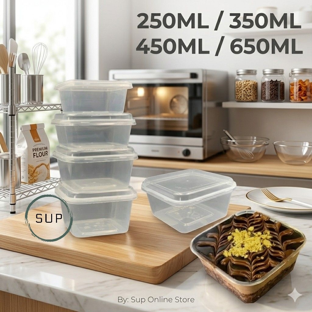 (50pcs)Disposable Square Plastic Food Container / Tupperware Bekas Kek ...