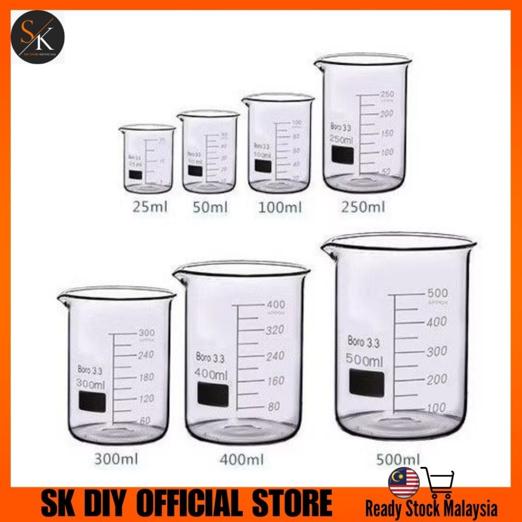 SK - 25ml to 1000ml Low Form High Borosilicate Glass Beaker Chemistry ...