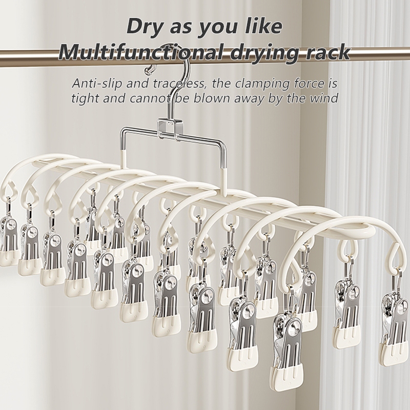 Stainless Steel Sock Drying Rack Windproof Hanger with 20 Clips for ...