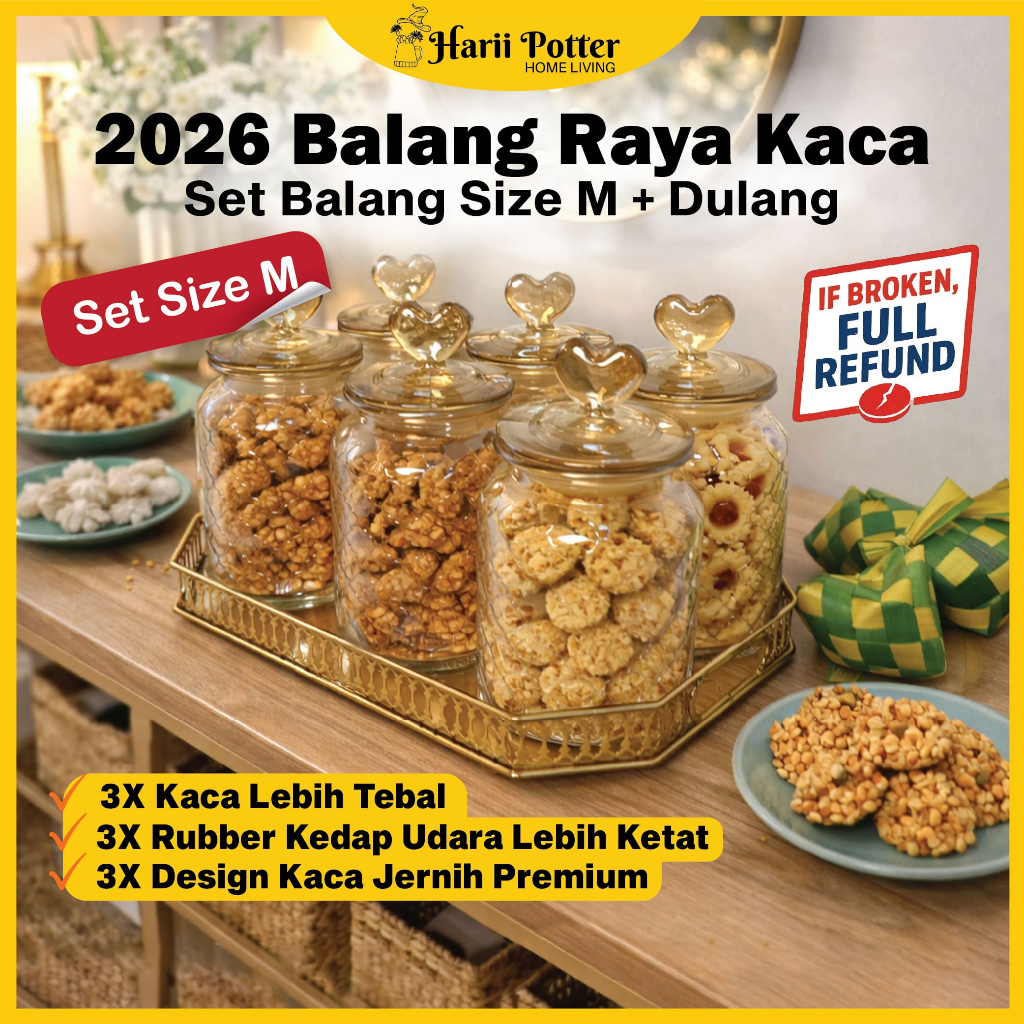 Airtight Kuih Raya Jar Set Viral Raya Cake Container Set 2025 Glass Jar ...