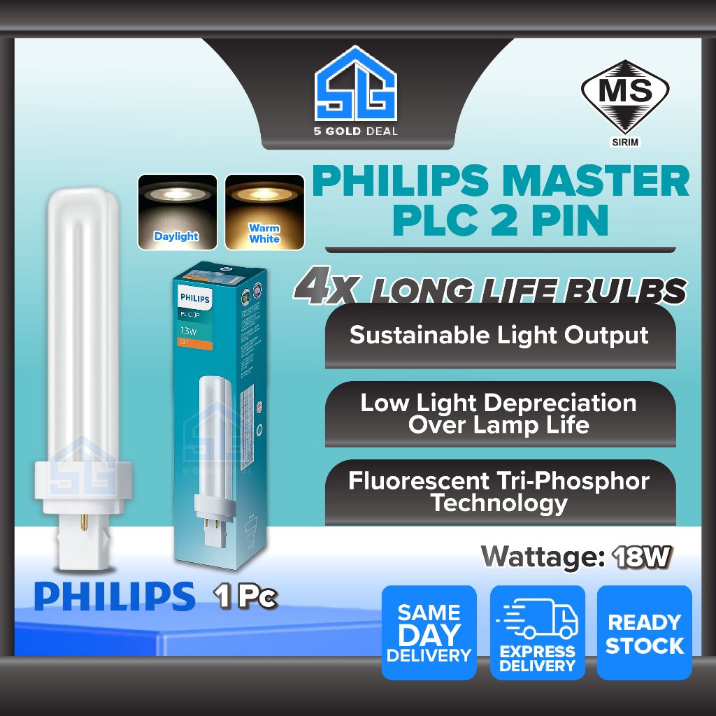 PHILIPS 2 Pin Master PLC-2P 18W Energy Saving PHILIPS PLC G24D Light ...