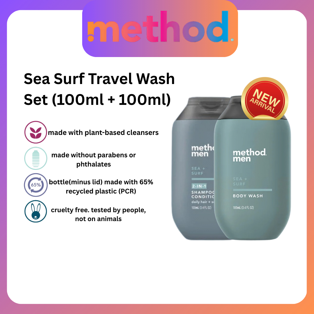 [TRAVEL PACK] method Men Body Wash 100ml - Sea+Surf + shampoo 2in1 ...