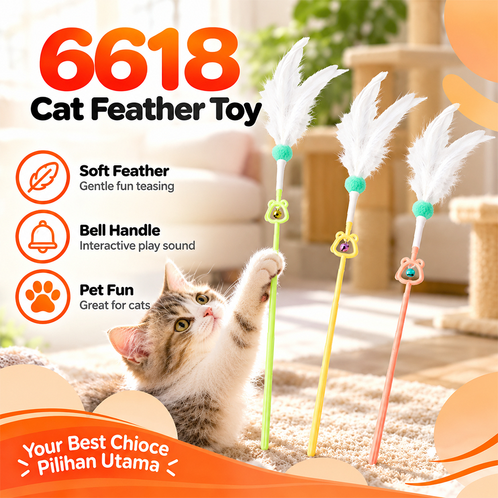 Macaron Color Cat Toy Stick Equipped with Bell and White Feather for ...