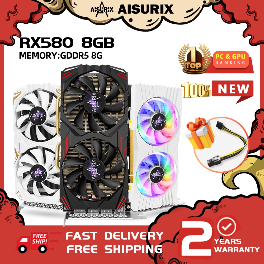AISURIX Brand New Graphics Card RX 580 8GB AMD Radeon Computer GPU
