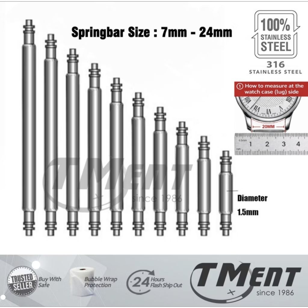 Watch Spring Bar 3pcs All Stainless Steel Heavy Duty Pins springbar ...