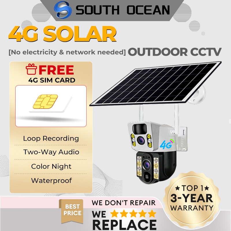 South Ocean V380 Solar 8MP CCTV Dual Lens 4G Sim Card Solar Battery ...