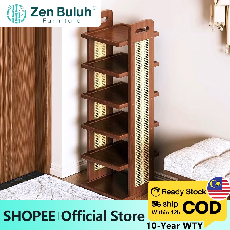 【100%Bamboo】4/5/6/7 Layers Rattan Shoe Rack 鞋架 (30/50cm) | Shopee Singapore