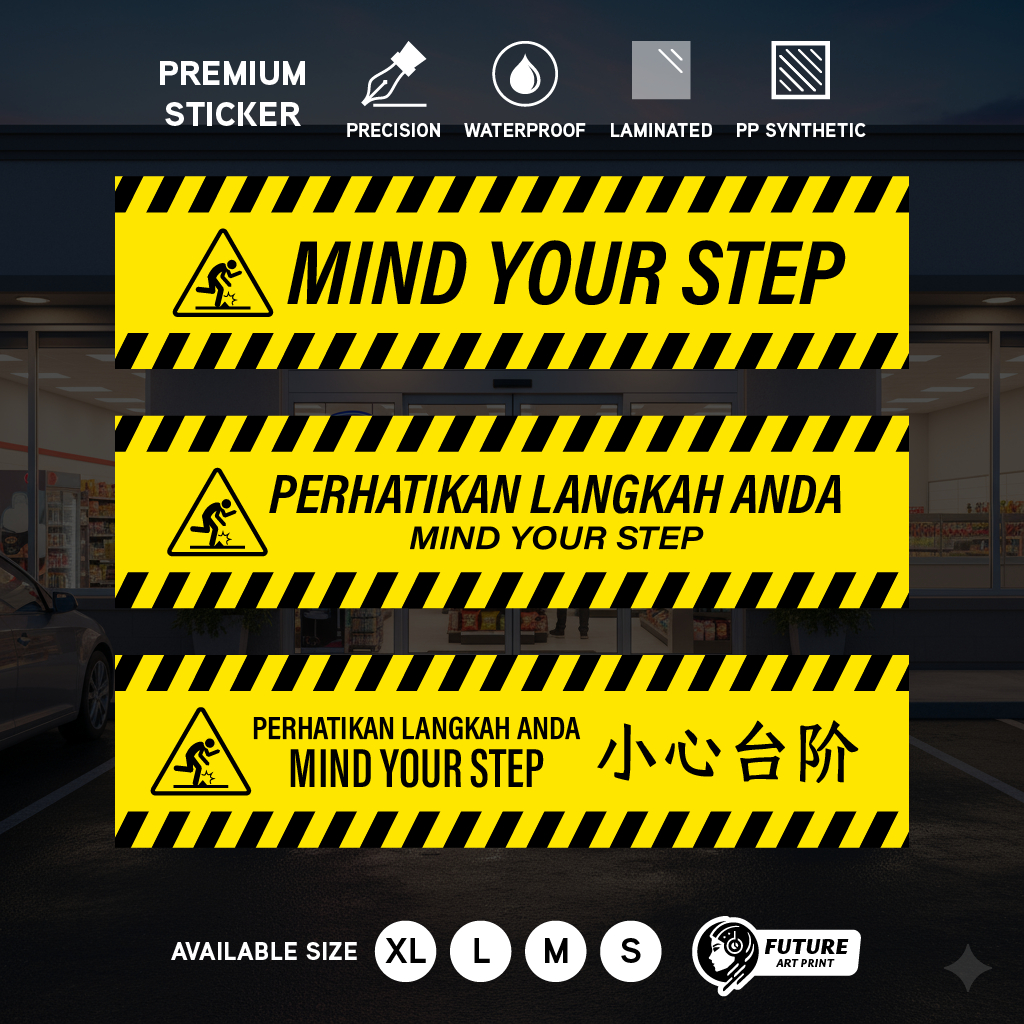 Mind Your Step. Perhatikan Langkah Anda. 小心台阶. Sticker Sign Label ...