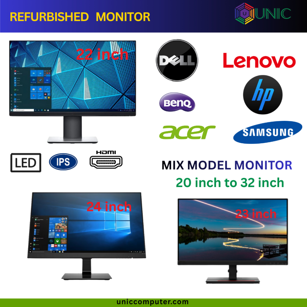 Monitor 19 20 22 23 24 inch HDMI Dell HP Acer Mix Model for Computer ...