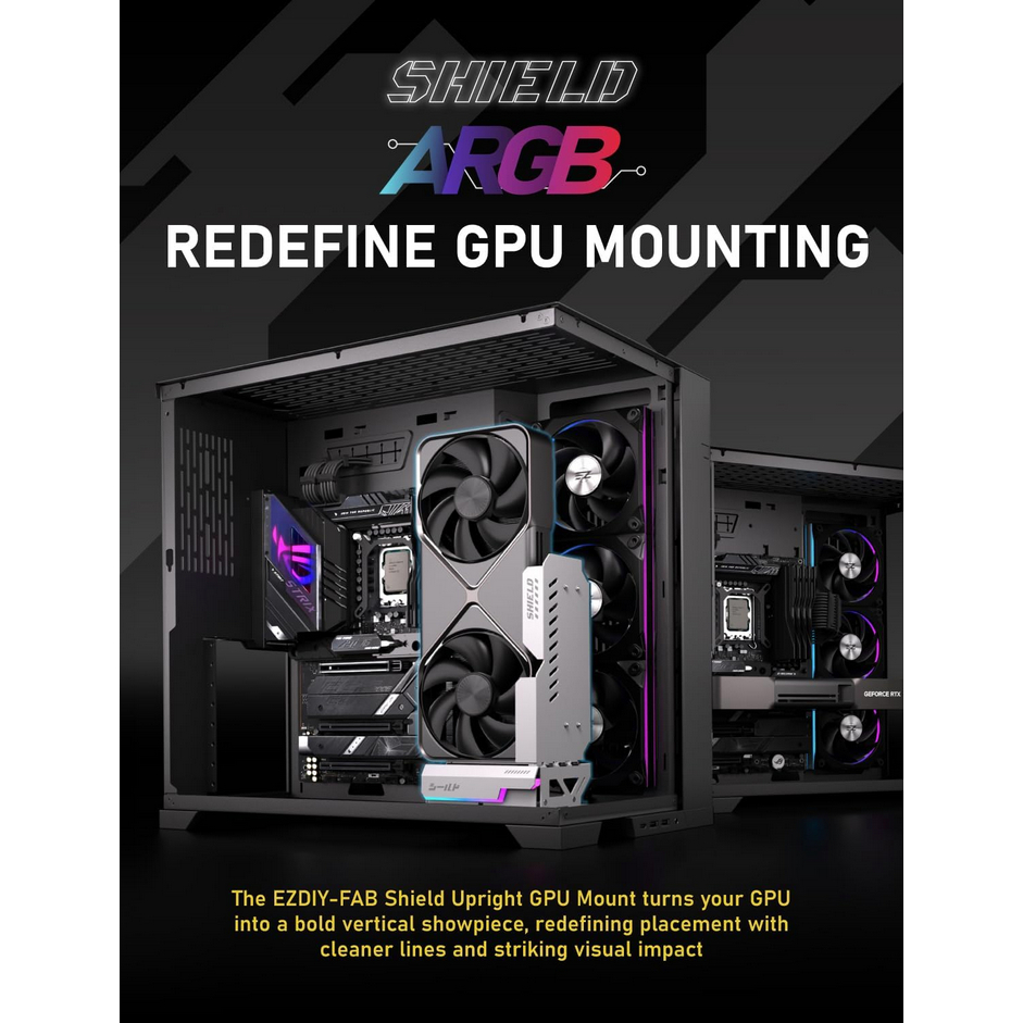 EZDIY-FAB Shield ARGB Upright GPU Mount With PCIe 5.0 40cm & 60cm Riser ...