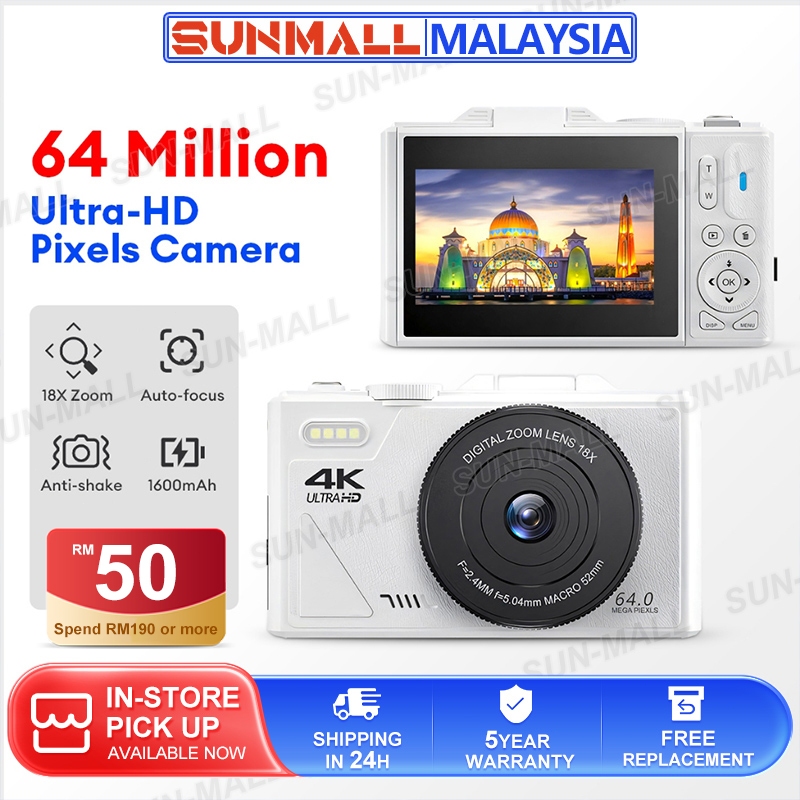 Digital Camera UHD 64MP 4K Digicam Kamera with 18X Zoom Anti-Shake with ...