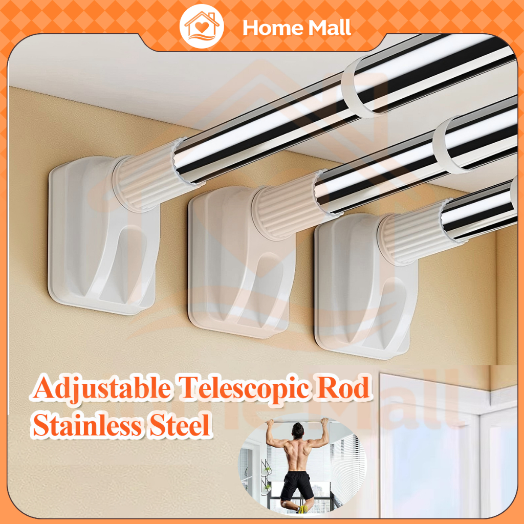Adjustable Curtain Rod Stainless Steel Telescopic Pole Rod Cloth Drying ...
