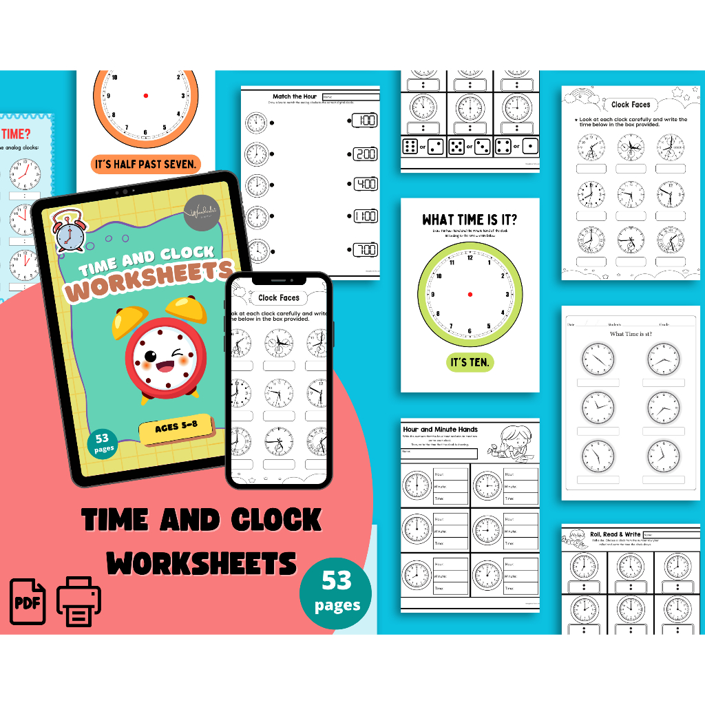 [Age 5–8] Printable PDF | Time & Clock Worksheet for Kids | Shopee ...