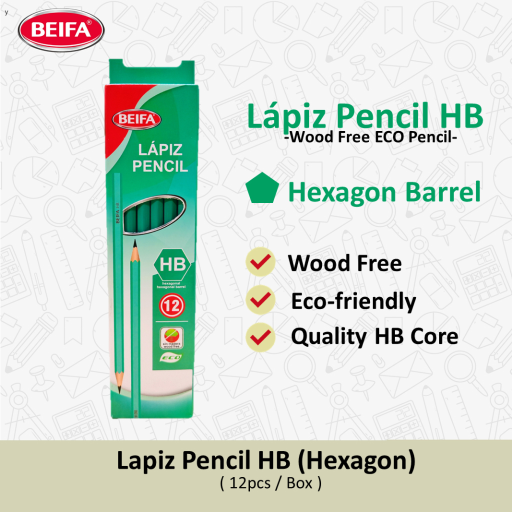 BEIFA Lápiz Pencil HB – Wood Free ECO Pencil (12 Pcs/Box) | Shopee ...