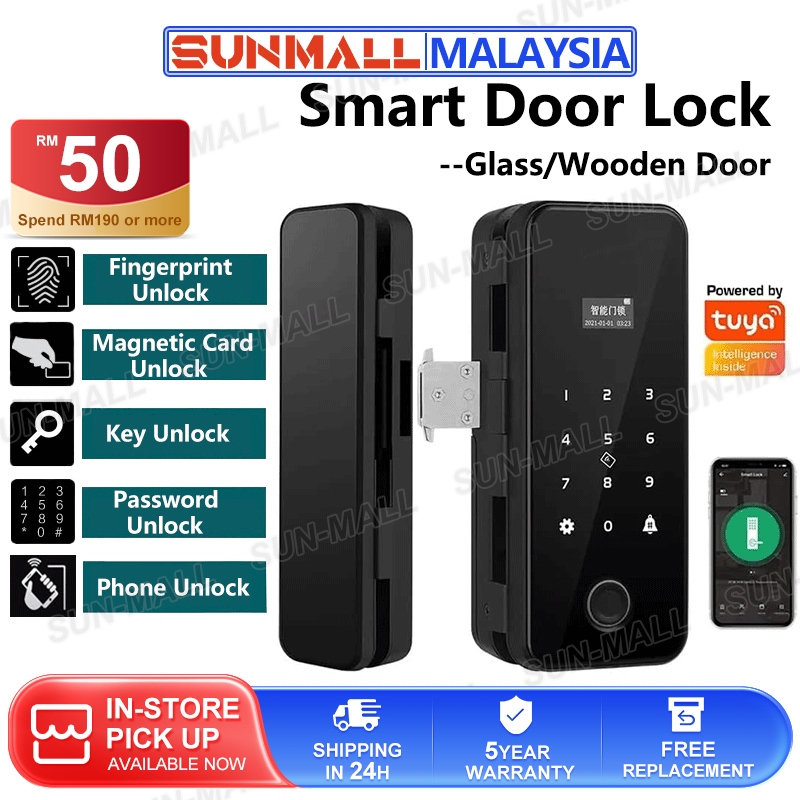 Smart Door Lock Bluetooth APP Tuya Unlock Glass Smart Lock Set ...