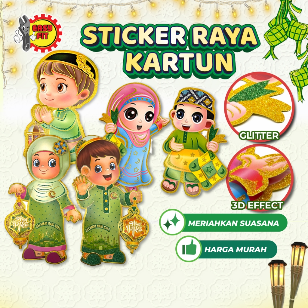 Hari Raya Sticker Wall Decoration Ceiling Glitter Hanging Deco Rumah ...