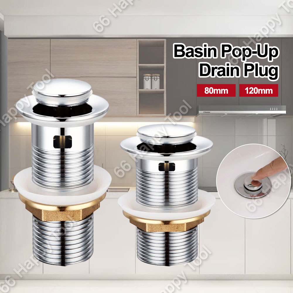 80mm/120mm Basin Pop-up Drain Plug Pop Up Waste Brass Push Up Button ...