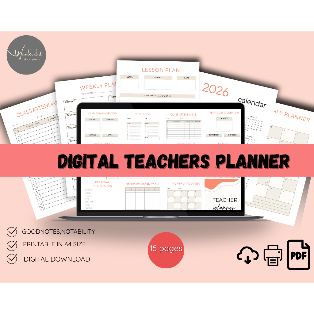 Digital Teacher Planner 2026 | GoodNotes &Printable PDF | Shopee Singapore