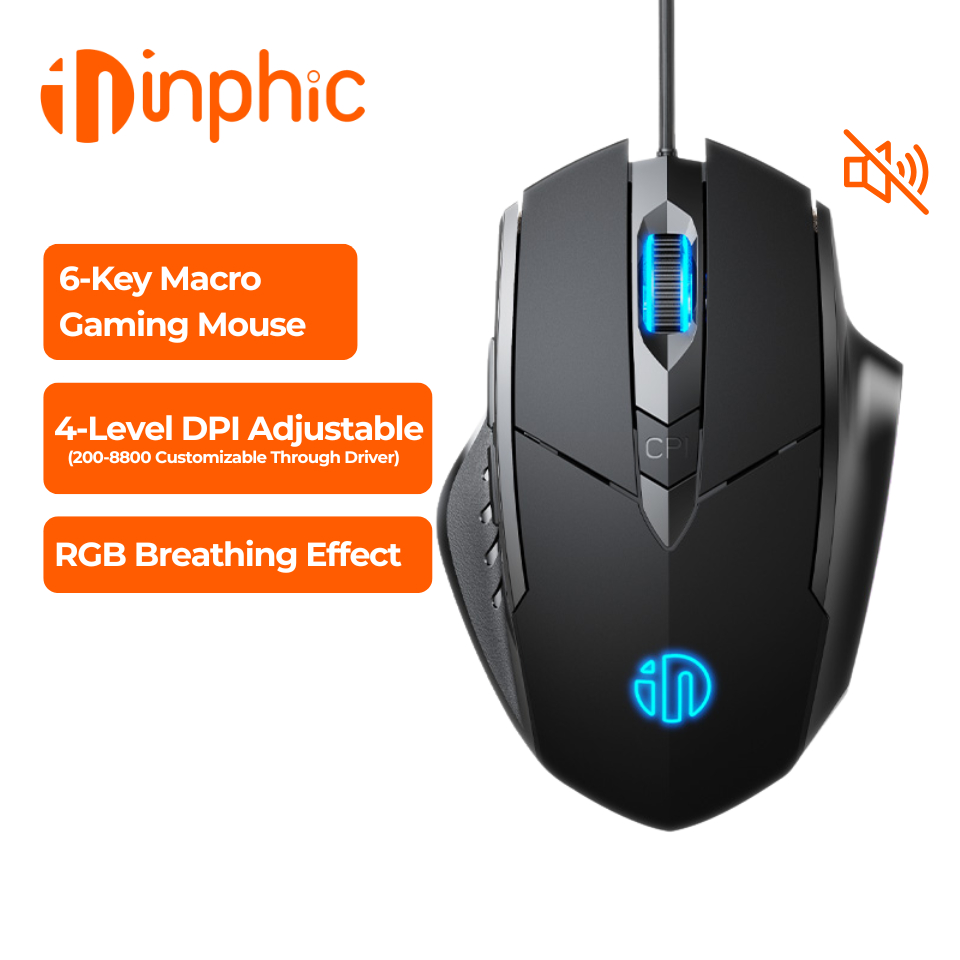 Inphic W1 Gaming Mouse Wired 200-8800DPI Optical Mice 6 Programmable ...