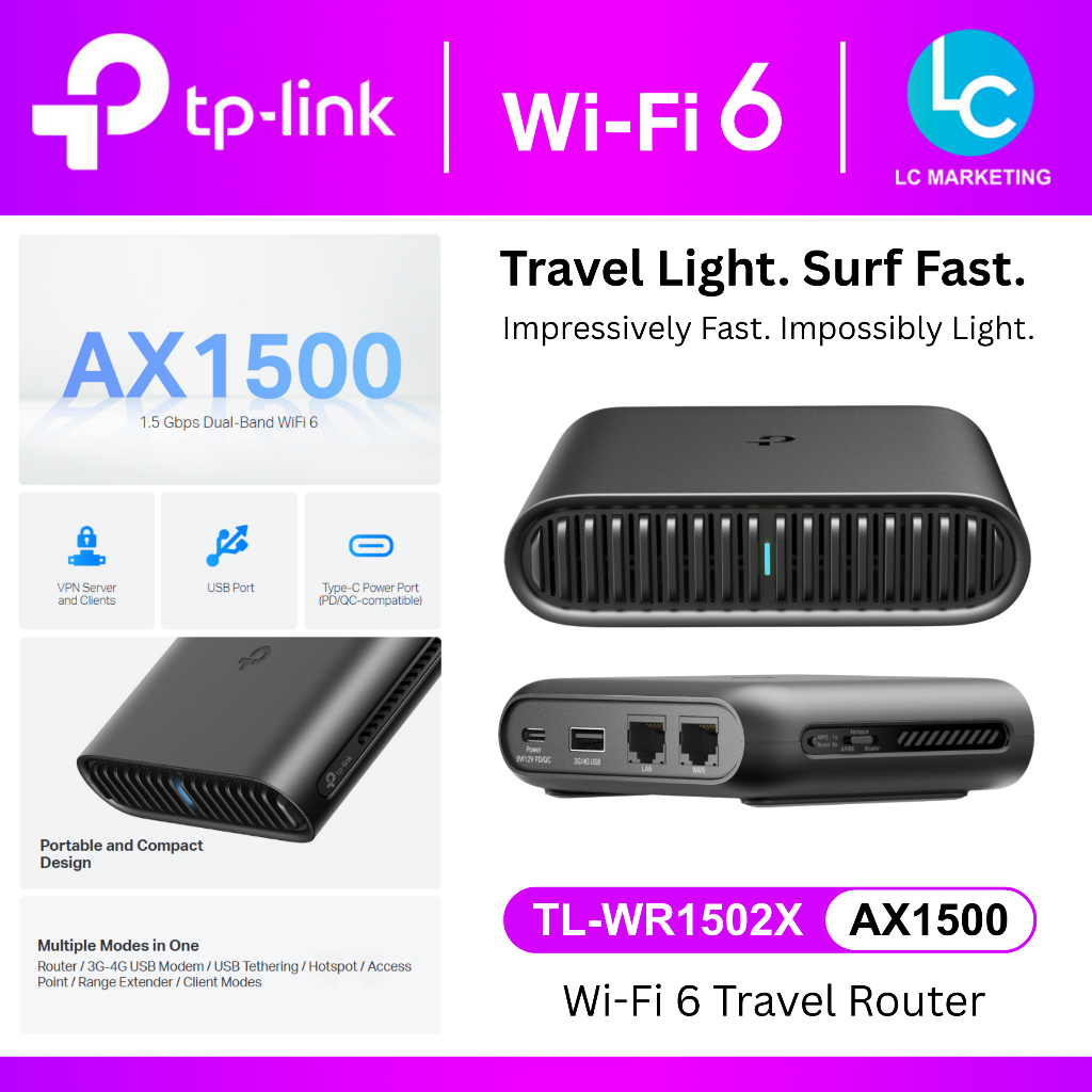 Tp-Link TL-WR1502X Dual-Band AX1500 Wi-Fi 6 Portable Travel Router (1× ...