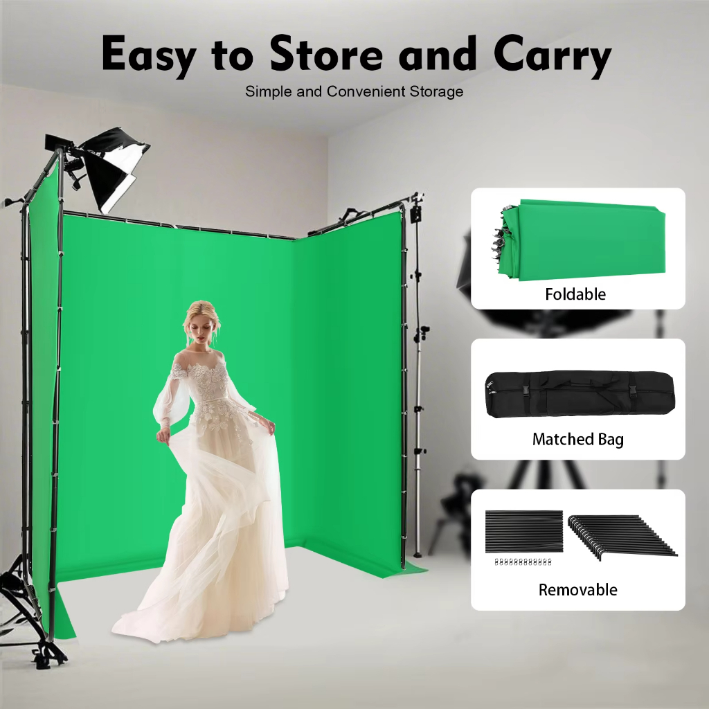 Portable Foldable Photography Backdrop Stand with Green Cloth ...