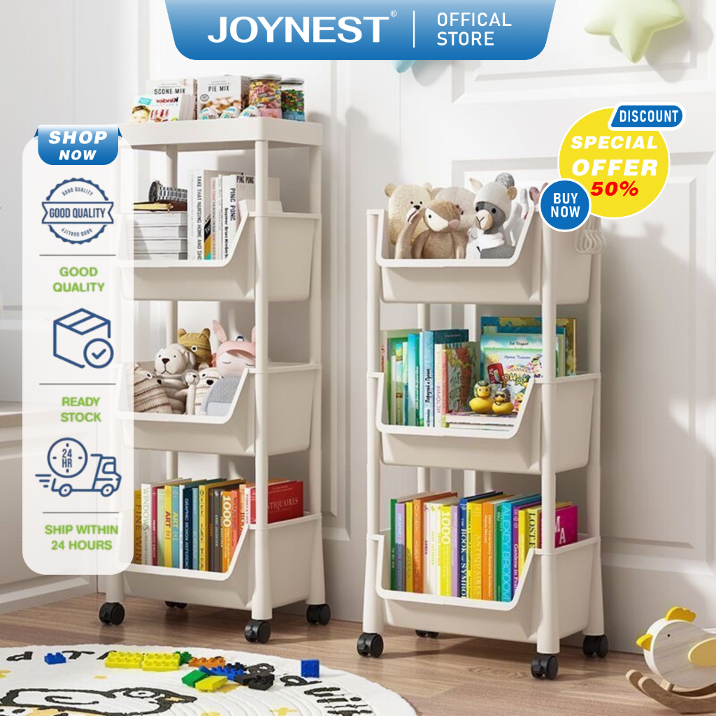 JOYNEST 3/4/5 Tier Movable BookShelf Trolley Rack Shelf Book Rack Rak ...