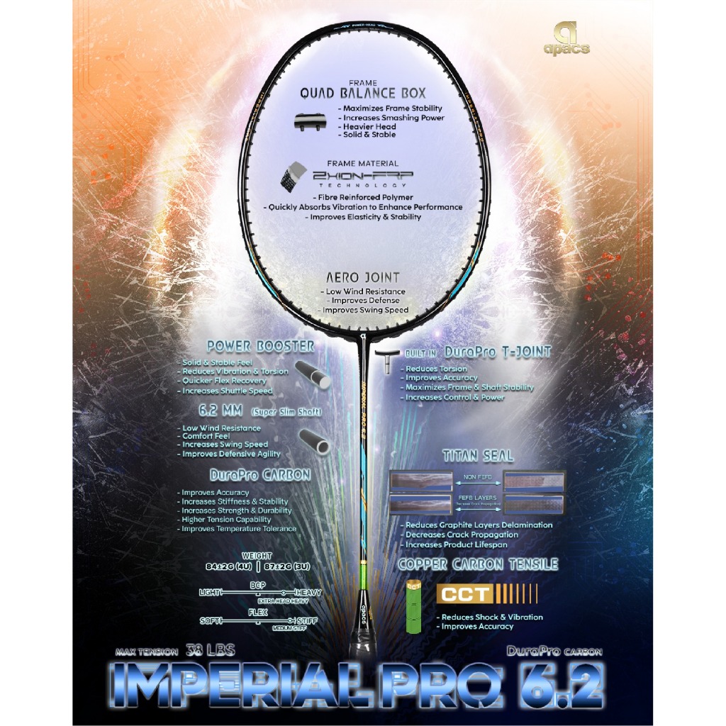 APACS Badminton Racket IMPERIAL PRO 6.2 *CCT* FOC COVER | Shopee Singapore