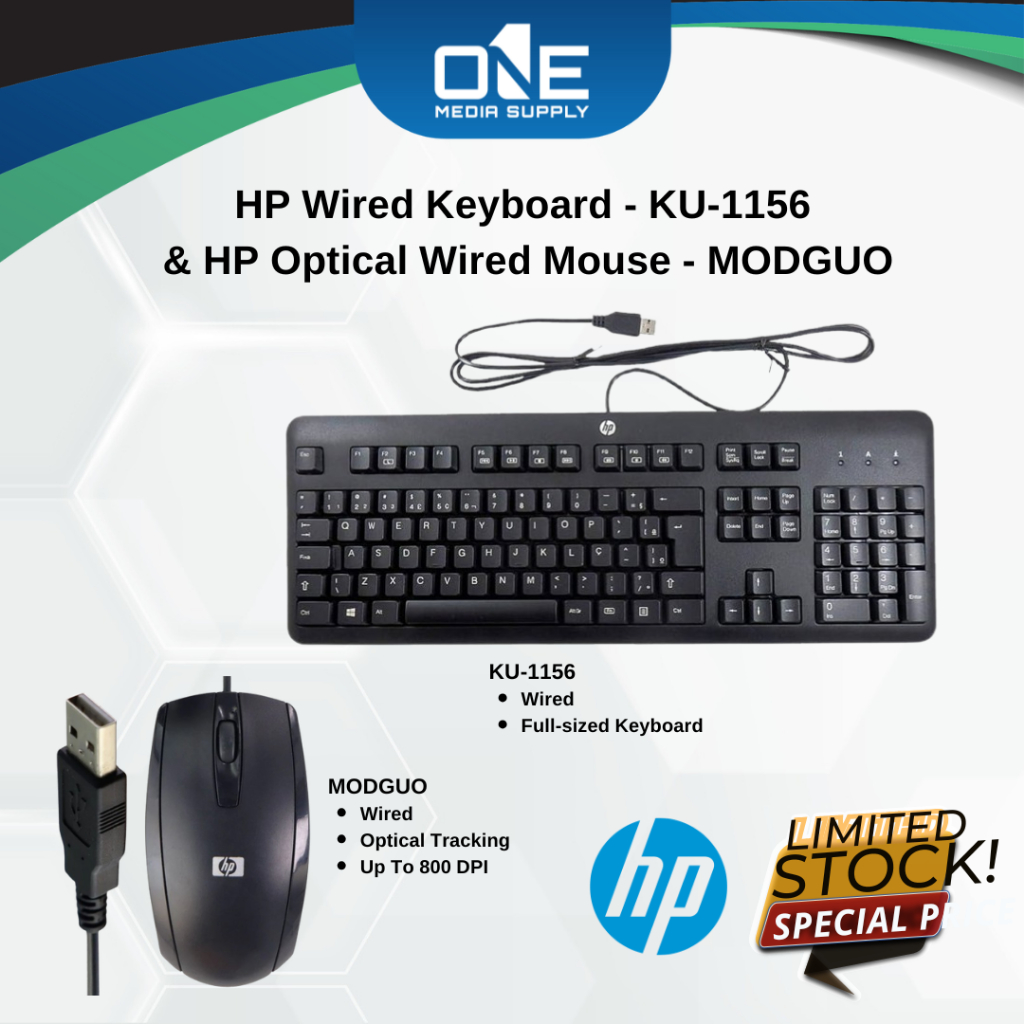 HP KU-1156 & MODGUO - Wired Keyboard & Optical Wired Mouse (Refurbished ...