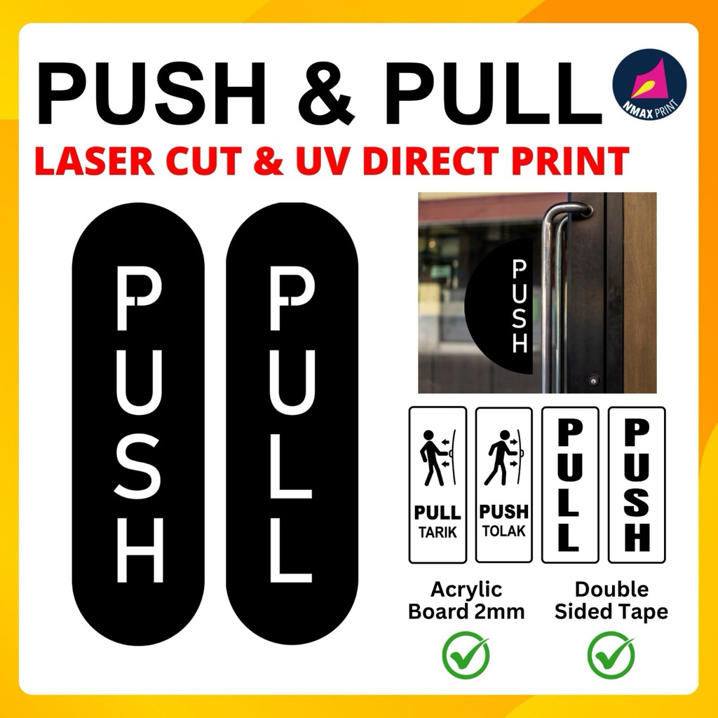 Acrylic Push Pull Sign Push Pull Door Sign/ Laser Cut & UV Print Door ...