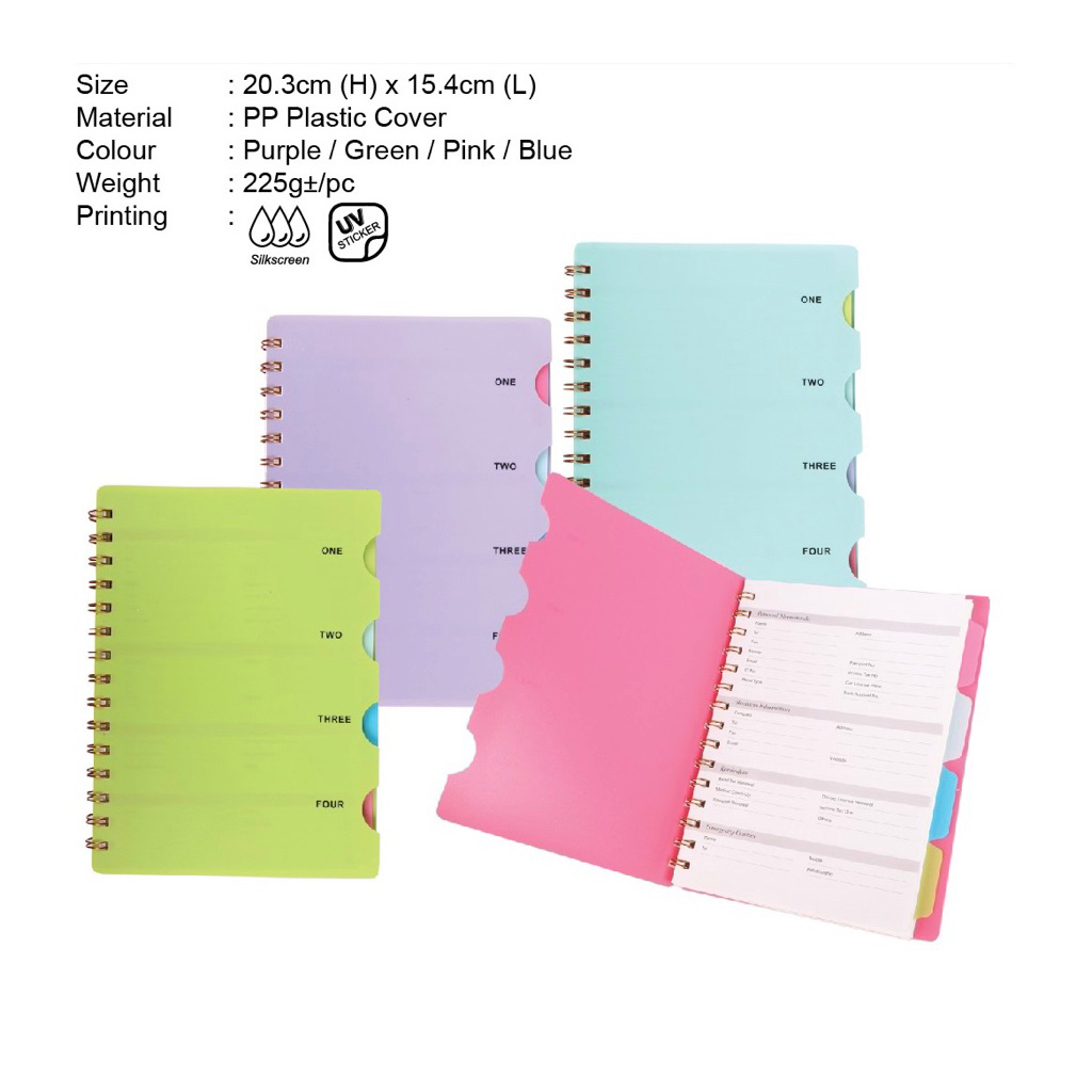 Notebook A5 with Divider 4 Section | PP Plastic Cover Kalis Air ...