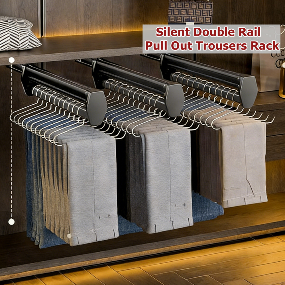 Double Track Sliding Pull Out Pants Hanger Telescopic Wardrobe Rail ...