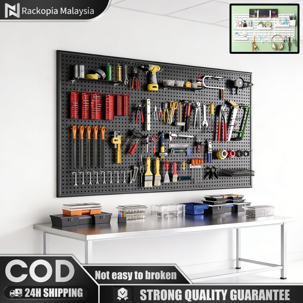 Pegboard Wall Mounted Perforated Board Rak Dinding Panel Berlubang Wall ...