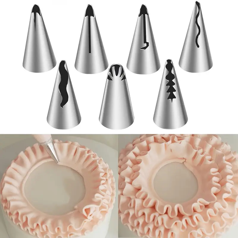 Korean Style Ruffle Piping Tips-7PCs Stainless Steel Skirt Border ...