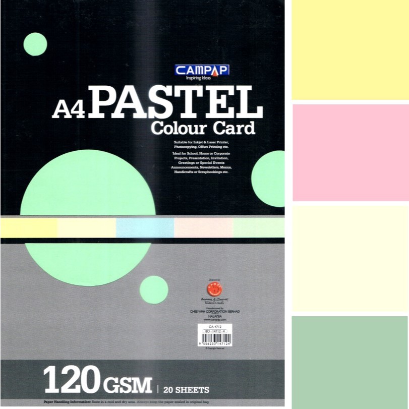 Campap Color Paper A4 120gsm 2Sheet Card 20s Pastel Color (Colored ...