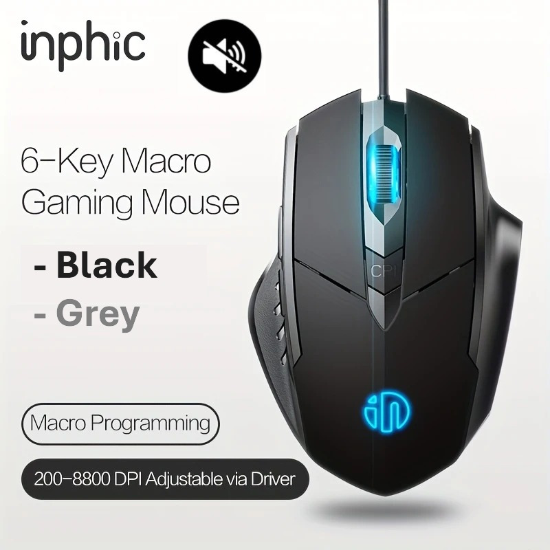 Inphic Wired Mouse Gaming 7200DPI USB Optical 6 Silent Programmable ...