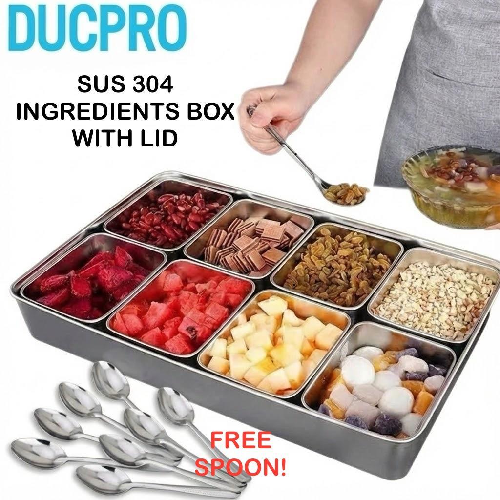 304 Stainless Steel Ingredients Box With Lid / Set Condiments Container ...