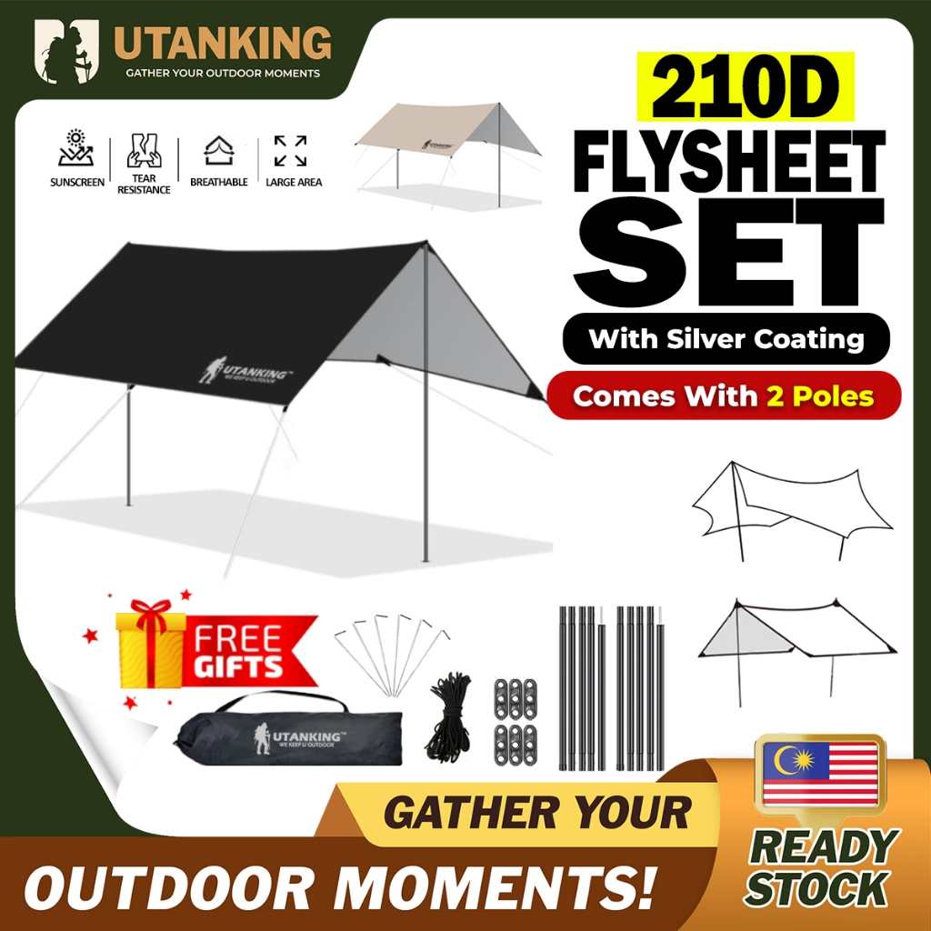 UtanKingTM Flysheet Set with Pole & Rope Camping Tarp Awning