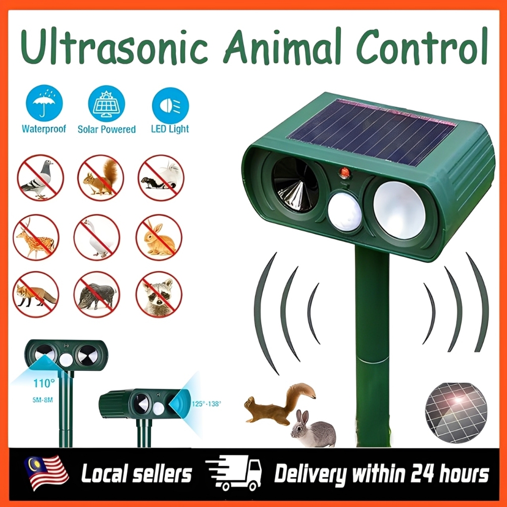 Solar Powered ULTRASONIC ANIMAL REPELLENT Outdoor Pest Repeller Chaser ...