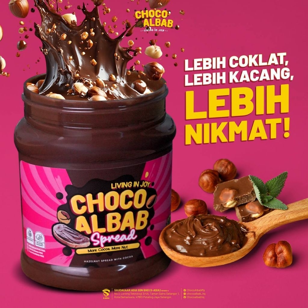 (READYPOST 24hr ) HAZELNUT CHOCOLATE SPREAD LESS SWEET CHOCO ALBAB 350g ...