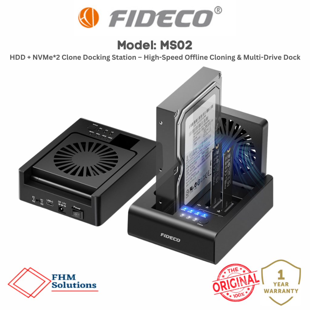 FIDECO HDD + NVMe*2 Clone Docking Station – High-Speed Offline Cloning ...