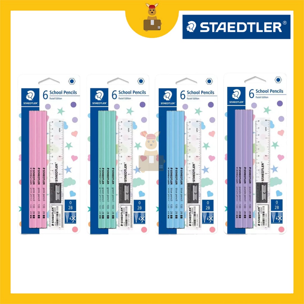 STAEDTLER 2B School Pencils Pastel Edition (6 Pencils + 1 Ruler + 1 ...