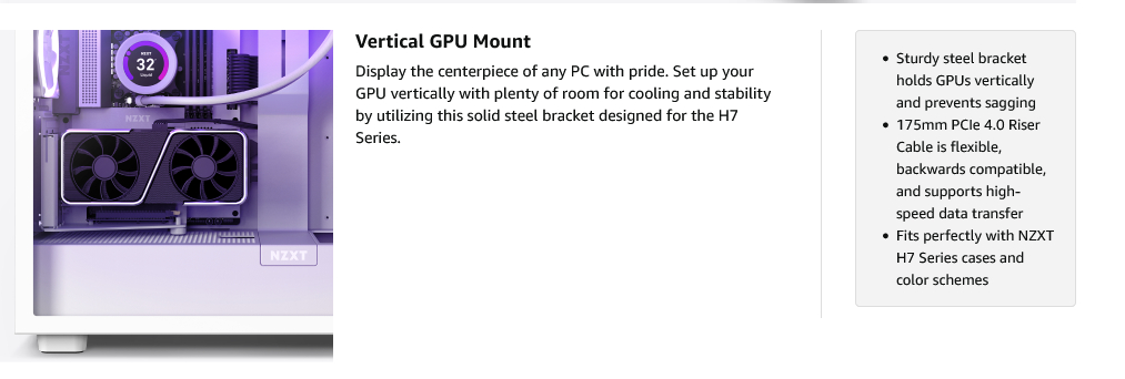NZXT VERTICAL GPU HOLDER PCIE 4.0 RISER CABLE MOUNTING KIT STURDY STEEL BRACKET MATTE BLACK MATTE WHITE Shopee Singapore