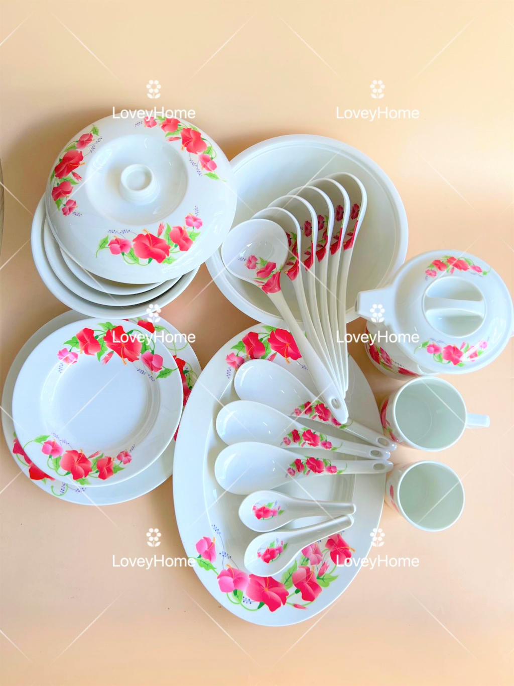 Melamine Flower Raya Dinner Set Plate Bowl Spoon Cup Jug Plate Bowl ...
