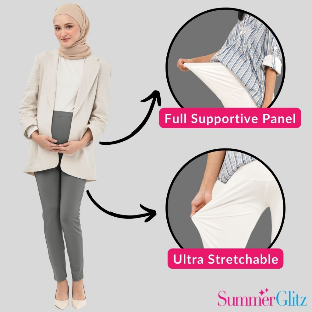 SummerGlitz Maternity One Pleat Cotton Straight Cut Stretchable Work Pants  Maternity Women I Seluar Mengandung Muslimah