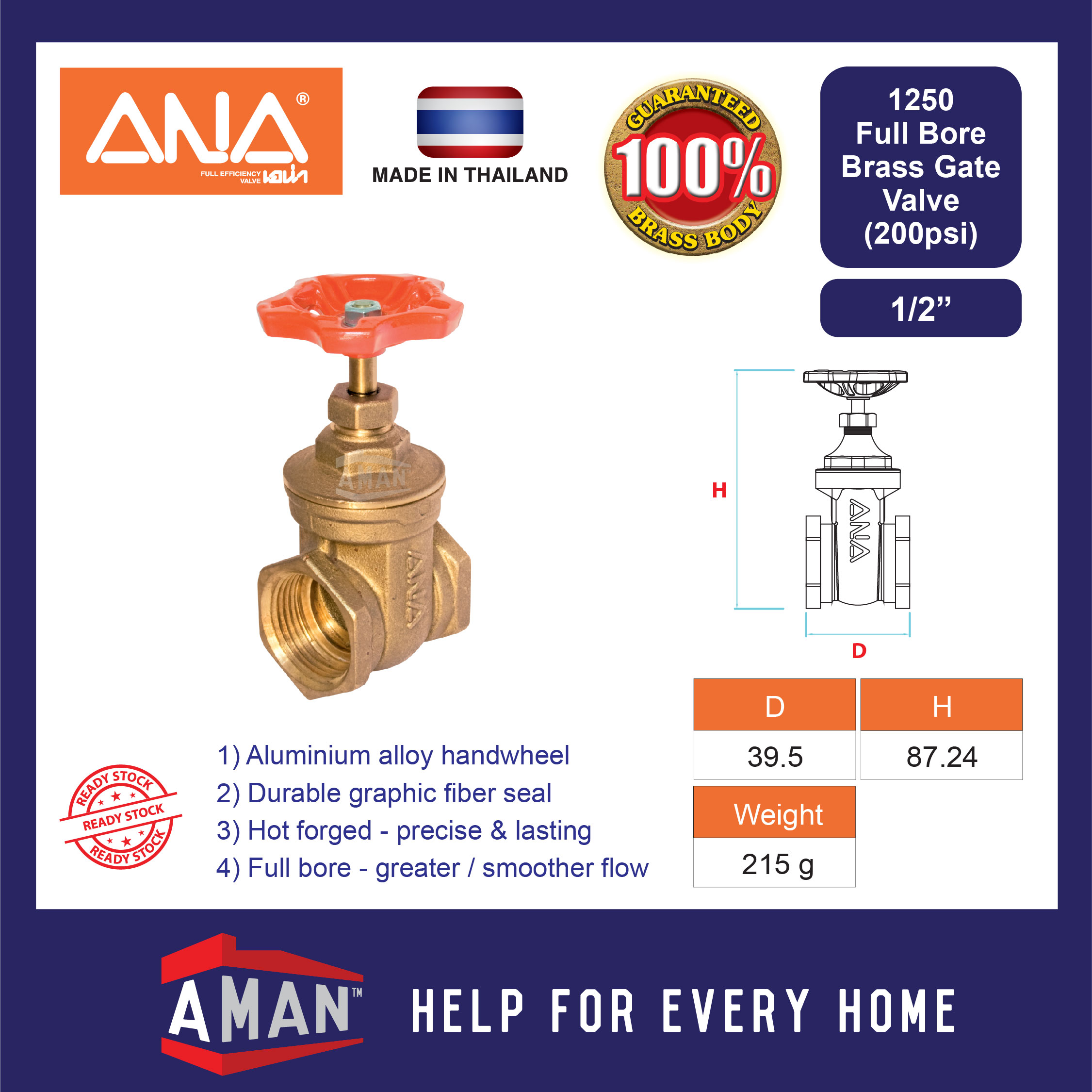 ANA Full Bore Brass Gate Valve Hot Forged Stopcock With Steering Injap ...