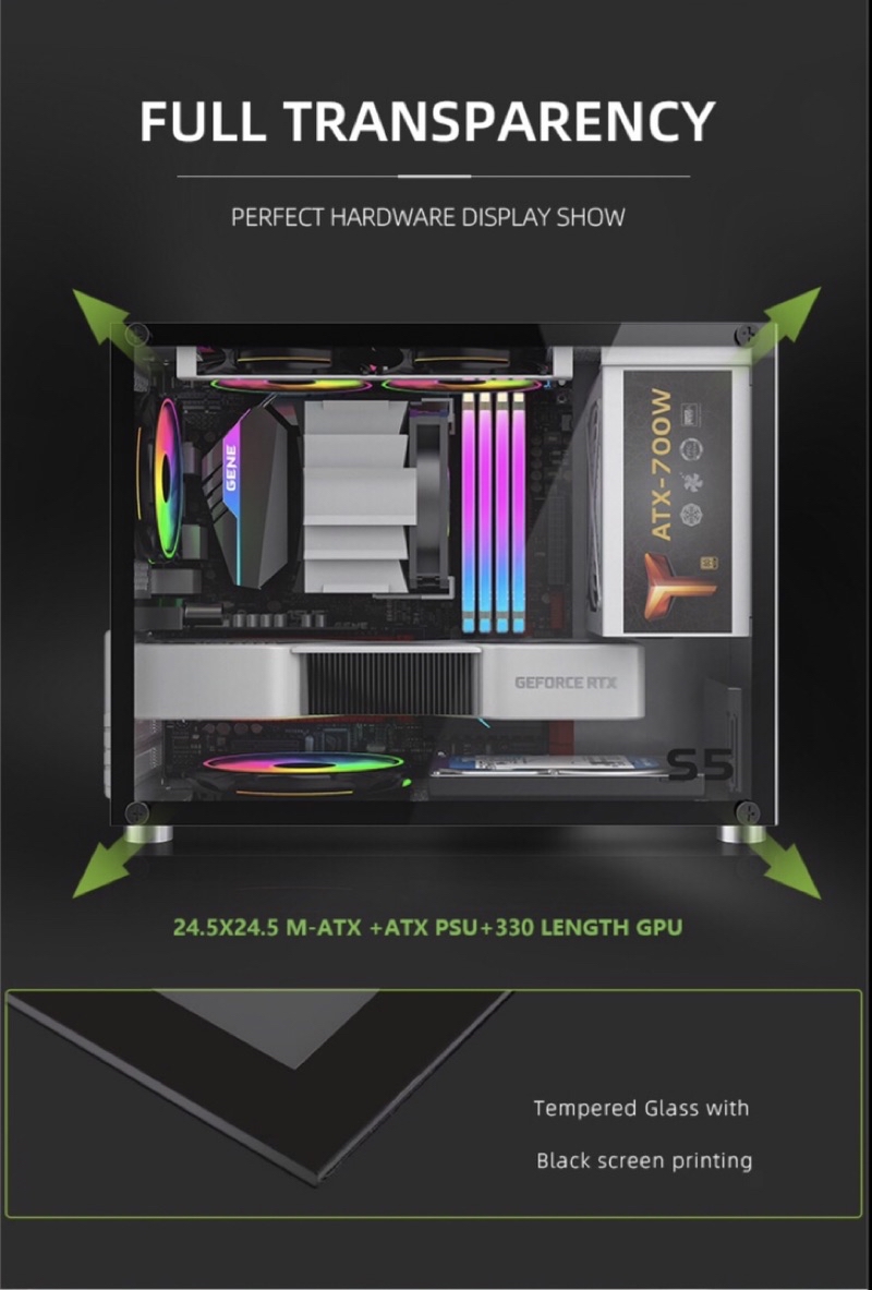 METALFISH S5 Computer Case Gaming PC Chassis Support MATX/ITX 24.5*24 ...