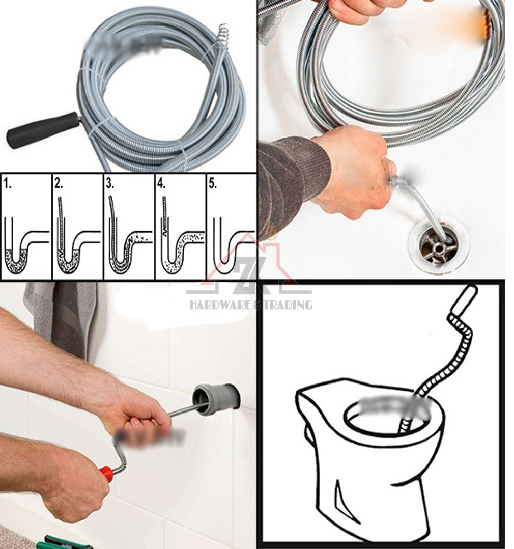 Plastic Grip 5M 16Feet Snake Spring Pipe Rod Sink Drain Cleaner