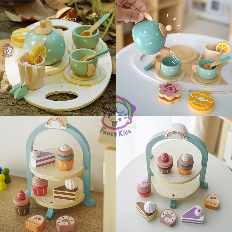Wooden Pretend Play Kitchen Set Kids Ice Cream Cake High Tea Cooking ...